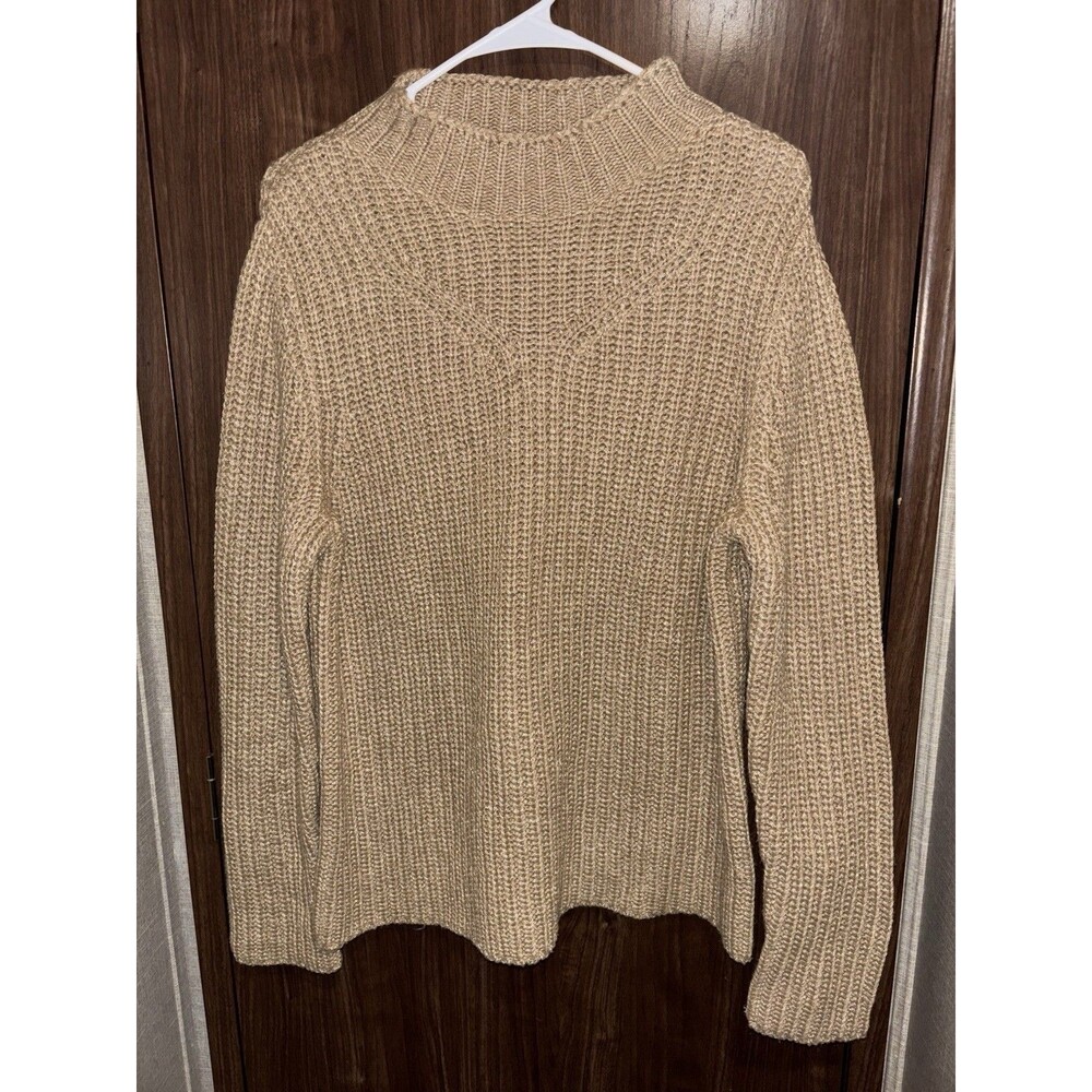 Elie Tahari Knit Mock Neck Pullover Sweater Camel Tan Textured Long Sleeve Sz L